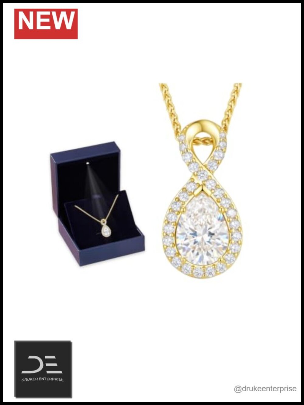 2CT Moissanite Infinity Necklace in 18K Gold-Plated Sterling Silver, Gift for